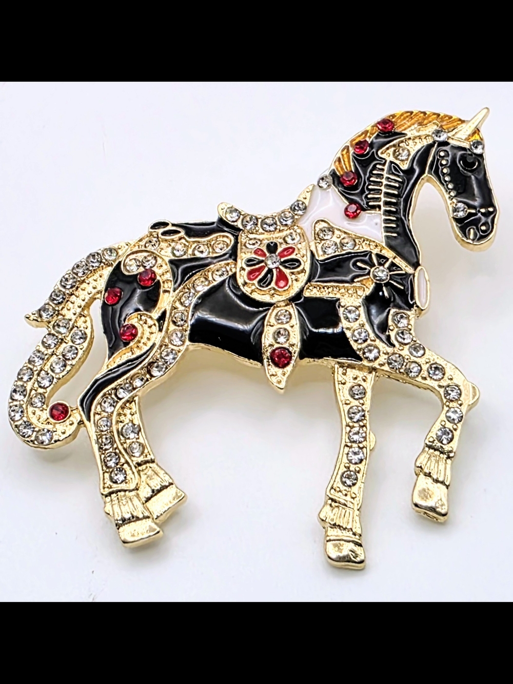 ✨Carousel Horse Brooch Rhinestone Enamel Gold Tone Statement Pin✨
